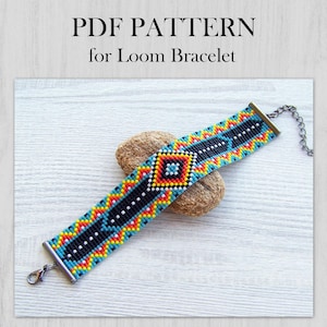 DIY Ethnic Style Loom Bead Pattern, Miyuki Delica Bracelet PDF Pattern, Native colorful bracelet pattern, PDF Beading instant download