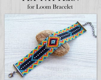 DIY Ethnic Style Loom Bead Pattern, Miyuki Delica Bracelet PDF Pattern, Native colorful bracelet pattern, PDF Beading instant download