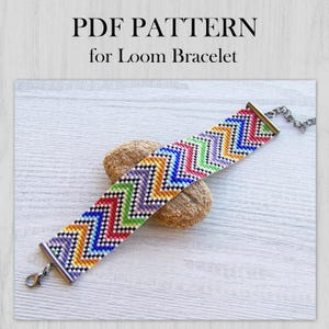 Geometrische Loom Armband Muster, Regenbogen Miyuki Delica Armband PDF Muster, Perlen moderne Flach Handgelenk Manschette sofortiger Download