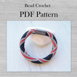 Bead crochet bracelet pattern, Statement Jewelry geometric Pattern, DIY Crafts DIY patterns for Adults, Seed Bead jewelry, red lines