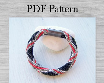 Bead crochet bracelet pattern, Statement Jewelry geometric Pattern, DIY Crafts DIY patterns for Adults, Seed Bead jewelry, red lines