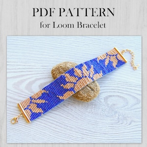 Loom Bead Pattern, Golden Sun in Blue Miyuki Delica Beading Bracelet PDF Pattern, PDF Beading wrist cuff instant download