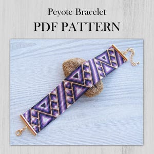Purple Shades Peyote geometric bracelet pattern, EVEN Count Miyuki Delica Bracelet PDF Pattern, Beading violet gradient instant download