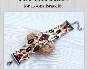 Ethnic Style Loom Beading Pattern, Miyuki Delica Bracelet PDF Pattern, Native colorful bracelet pattern, PDF Beading instant download