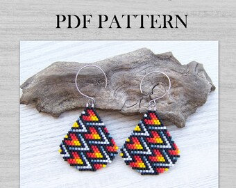 Brick Stitch Earrings PDF pattern, Colorful geometric Dragon Scale Miyuki Delica  Beaded pattern, Boho summer earrings PDF pattern