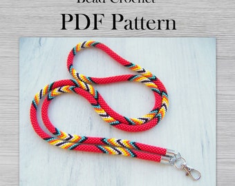 PDF Bead Crochet Native lanyard pattern, DIY Seed Bead necklace digital files, Art Project, Crochet Rope Jewelry pattern, tribal pattern