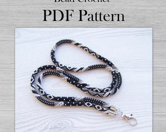PDF Pattern for Patchwork lanyard, DIY Seed Bead Crochet Art Project, Crochet Rope Jewelry pattern, Beadweaving Crafter Gift