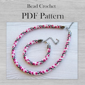 PDF Pattern for Sakura bead crochet necklace or bracelet, Flowers crochet rope pattern, DIY seed bead Art project, seed beads PDF pattern