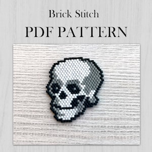 May include: A black and white beaded skull pattern for brick stitch beading. The pattern is for a PDF download.