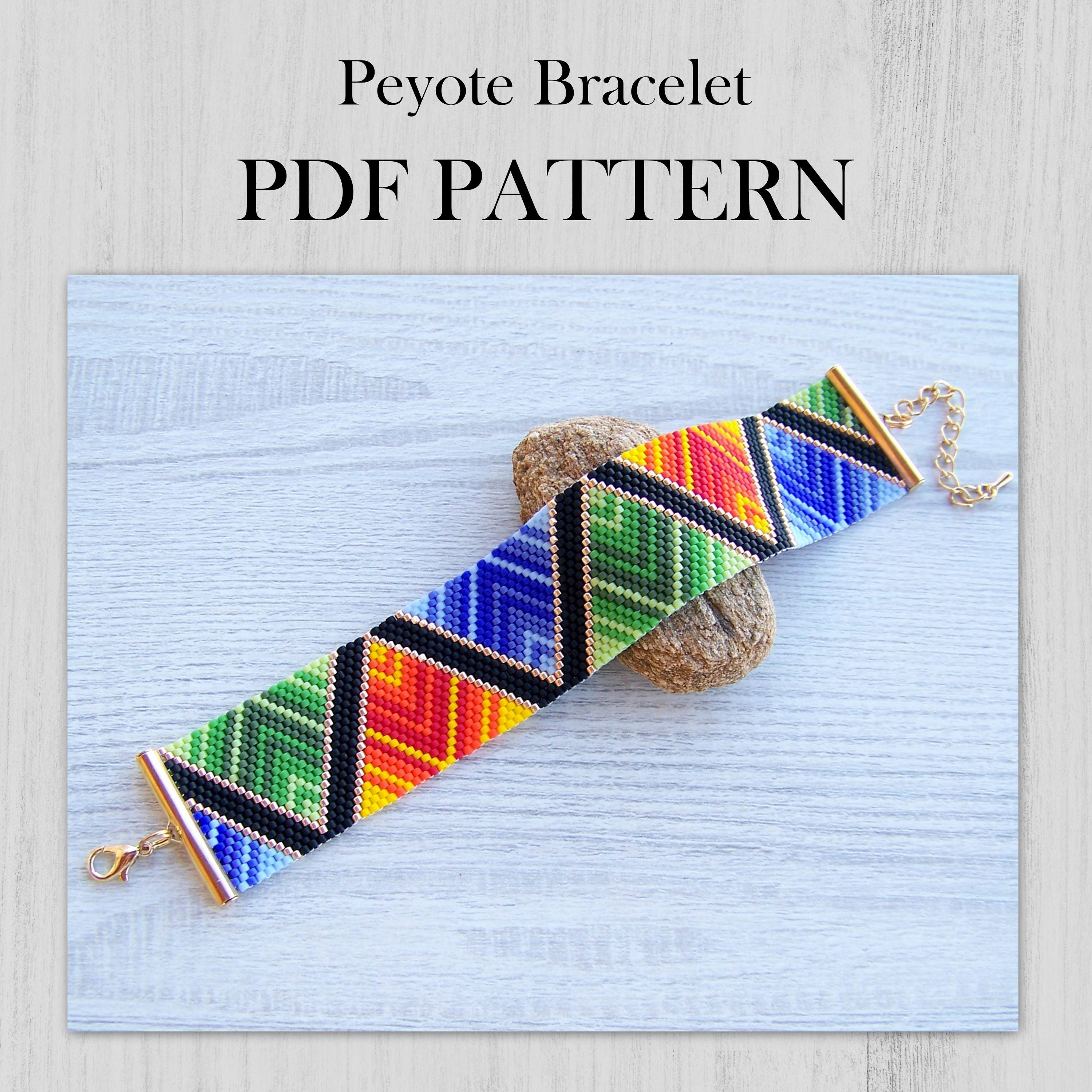 Colorful triangles Peyote EVEN Count bracelet pattern, Miyuki Delica PDF Pattern, Beading gradient geometric wrist cuff download