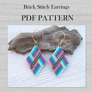 Geometric Purple Blue Brick Stitch Earrings PDF pattern, Rhombus Miyuki Delica Diamond Shaped Beaded pattern, Boho ombre PDF pattern