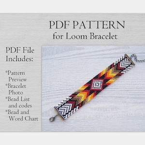 Ethnic Style Loom Bead Pattern, Miyuki Delica Bracelet PDF Pattern, Native colorful bracelet pattern, PDF Beading instant download