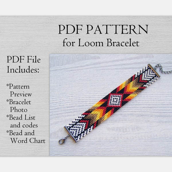 Ethnic Style Loom Bead Pattern, Miyuki Delica Bracelet PDF Pattern, Native colorful bracelet pattern, PDF Beading instant download