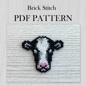 牛のPDFパターン、レンガステッチパターン、農場の動物のビーズグラフパターン、PDFファイルのダウンロード、ミユキデリカビーズ