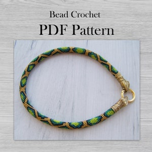 Pärlvirkat ormmönster, PDF Halsbandsmönster för rosor, DIY Kit Vuxenpyssel Gör-det-själv, Mönster för grönt Ouroboros halsband