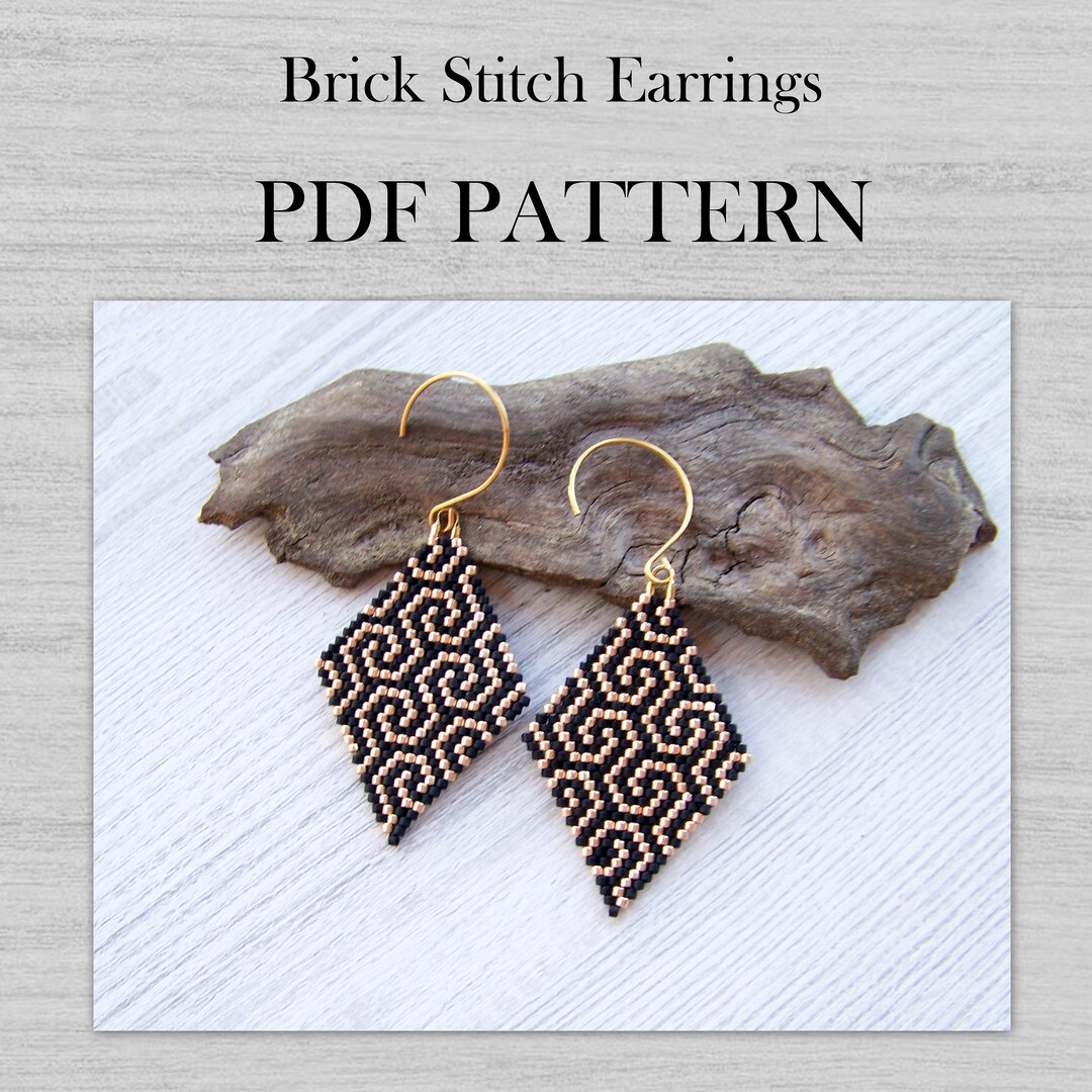 Black Gold Earrings Pattern, Rhombus Shape Geometric Brick Stitch ...