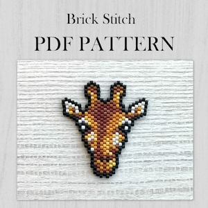 キリンのPDFパターン、ブリックステッチパターン、アフリカの動物ビーズのグラフパターン、PDFファイルのダウンロード、ミユキデリカビーズ