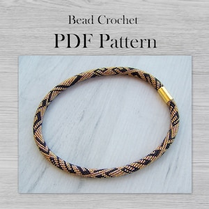 PDF pattern bead crochet necklace, Seed beads geometric necklace pattern, Beads crochet gold black necklace pattern, DIY Crafts for Adults