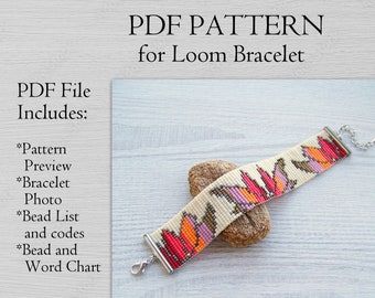 Flower Loom Bead Pattern, Miyuki Delica Bracelet PDF Pattern, Floral print bracelet pattern, PDF Beading Wrist cuff instant download