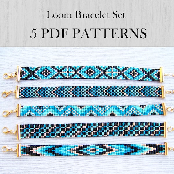 Fyll din handled, Set med 5 geometriska Loom-armbandsmönster, Miyuki Delica-armband PDF-mönster, Pärlbroderi direktnedladdning, Set med 5 mönster