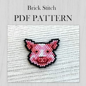 豚のブリックステッチパターン、農場の動物のビーズグラフパターン、PDFファイルのダウンロード、ミユキデリカビーズ、ビーズの豚のイヤリングのパターン