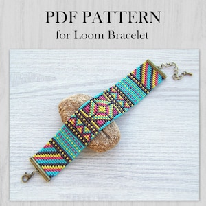 Tribal Loom Bead Pattern, Ethnic bracelet pattern, Miyuki Delica Bracelet PDF Pattern,  PDF colorful Beading wrist cuff instant download