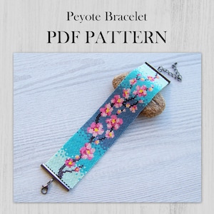 Sakura Peyote EVEN Count armbandsmönster, rosa blommönster armbandsmönster, blommig Miyuki Delica manschett PDF-mönster