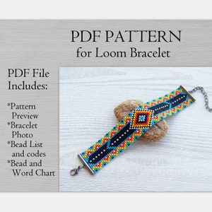 DIY Ethnic Style Loom Bead Pattern, Miyuki Delica Bracelet PDF Pattern, Native colorful bracelet pattern, PDF Beading instant download