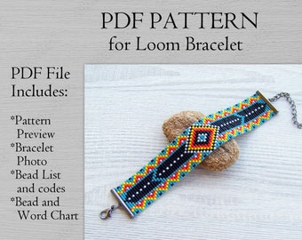 Modèle de perles à tisser de style ethnique bricolage, modèle PDF de bracelet Miyuki Delica, modèle de bracelet coloré autochtone, téléchargement immédiat de perles PDF