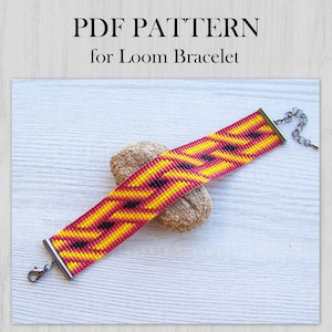 Modello per bracciale Geometric Loom, modello PDF per bracciale Miyuki Delica con linee intrecciate, download immediato di polsino piatto moderno con perline