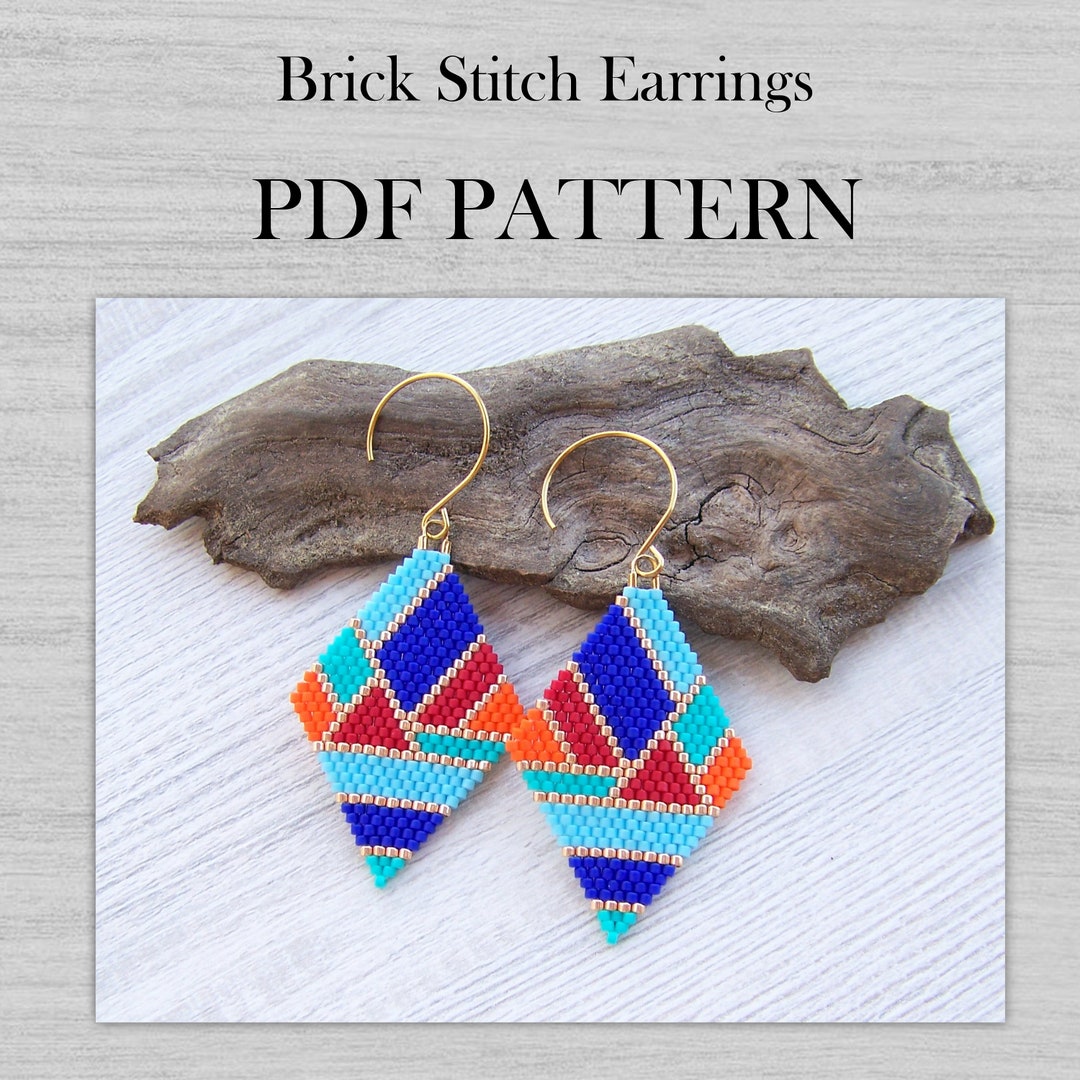 Modern Brick Stitch Earrings PDF Pattern, Colorful Geometric Rhombus ...