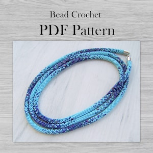 PDF Pattern for blue ombre necklace, Crochet Rope Jewelry pattern, DIY Seed Bead Crochet Art Project, Seed beads gradient necklace pattern