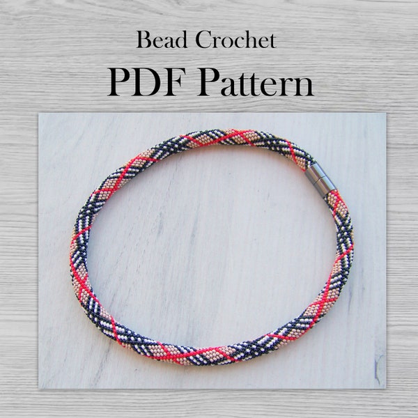 Bead crochet necklace pattern, Seed bead pattern, plaid lines print bracelet pattern, PDF Pattern for modern necklace, PDF modern necklace