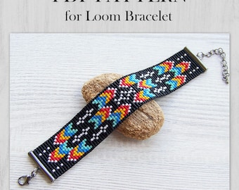 Loom Beading Pattern, Ethnic Style Miyuki Delica Bracelet PDF Pattern, Native colorful bracelet pattern, PDF Beading instant download