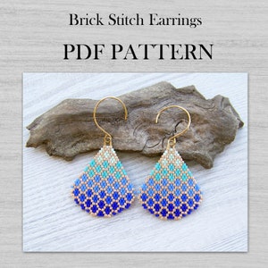 Brick Stitch Earrings PDF pattern, Blue Shades Sea Bubbles Miyuki Delica  Beaded pattern, Drop Blue Ombre Gradient earrings PDF pattern
