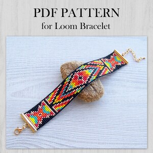 Ethnic Style Loom Bead Pattern, Miyuki Delica Bracelet PDF Pattern, Native colorful bracelet pattern, PDF Beading instant download