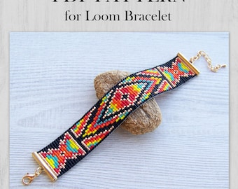 Ethnic Style Loom Bead Pattern, Miyuki Delica Bracelet PDF Pattern, Native colorful bracelet pattern, PDF Beading instant download