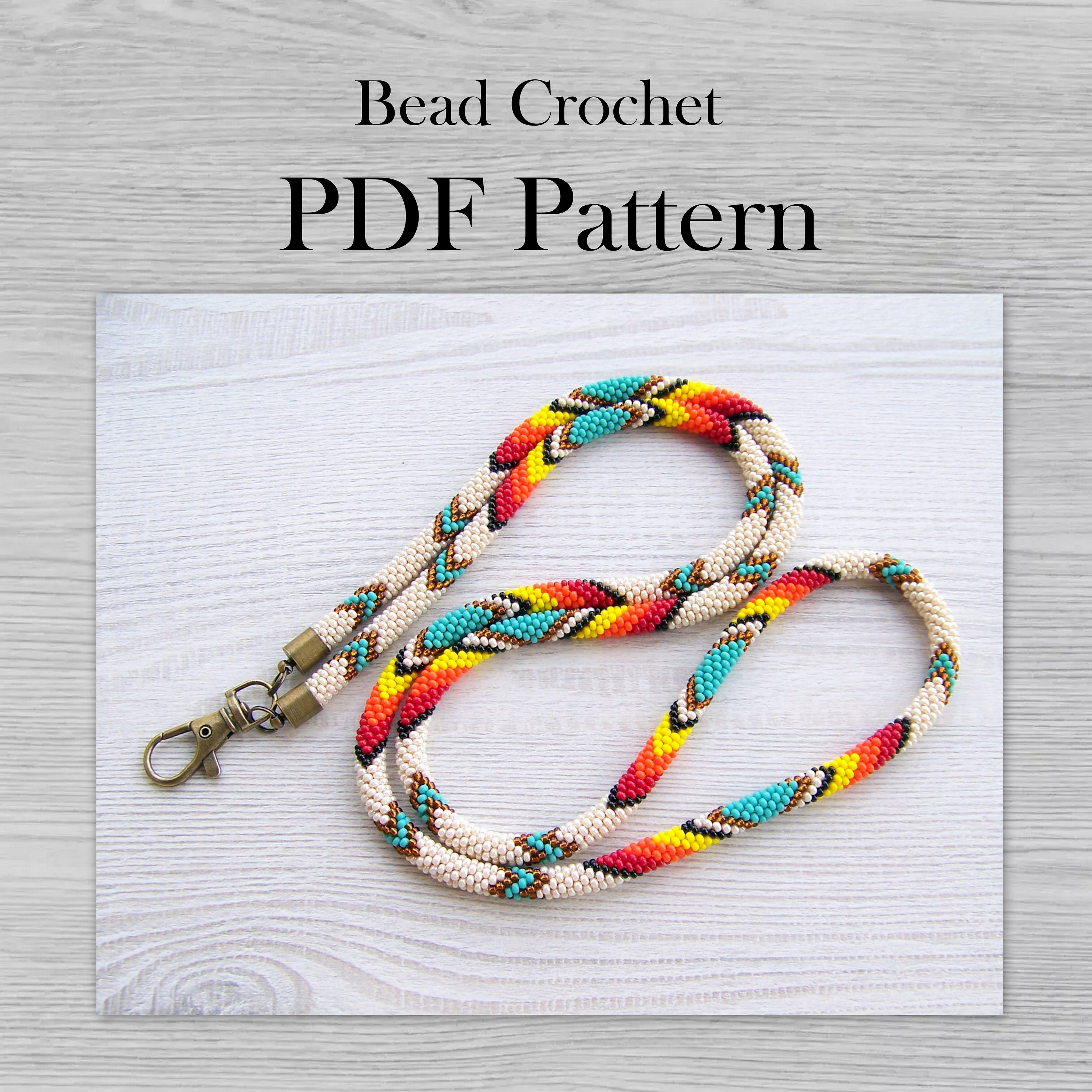 Bead Crochet colorful native lanyard pattern, PDF DIY Rope Jewelry pattern, PDF for tribal style necklace, Bead weaving Crafter Gift