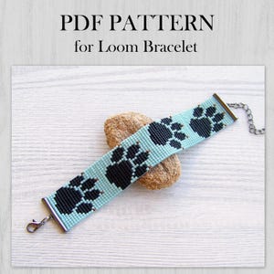 Wzór na koraliki Loom, wzór na bransoletkę koralikową Miyuki Delica w formacie PDF, wzór na bransoletkę koralikową z łapkami zwierząt w formacie PDF, do pobrania natychmiast