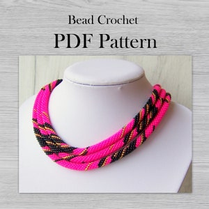 PDF Pattern for Shiny necklace, DIY Seed Bead Crochet Art Project, Hot pink  Rope Jewelry pattern, geometric neon necklace pattern