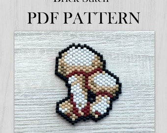 Button Mushroom Brick stitch pattern, Forest Mushroom Beading earrings pendant Pattern, Graph Pattern, Miyuki Delica beads