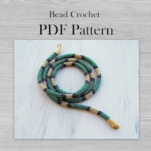 Green Serpent Bead crochet necklace pattern, Statement Jewelry Python Pattern, DIY Crafts DIY patterns for Adults, Seed Bead jewelry
