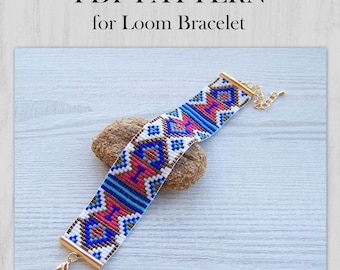 Miyuki Delica Bracelet PDF Pattern, Tribal Loom Bead Pattern, Ethnic bracelet pattern, PDF Flowers Beading wrist cuff instant download