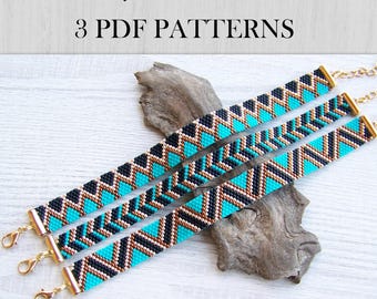 Set of 3 EVEN Count Peyote bracelet patterns, Fill your wrist, Miyuki Delica Geometric Bracelet PDF Pattern, Beading instant download