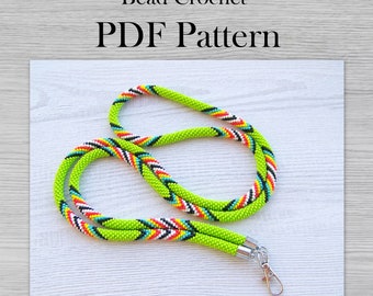 DIY PDF Bead Crochet colorful native lanyard pattern, Rope Jewelry pattern, PDF for tribal style necklace, Bead weaving Crafter Gift
