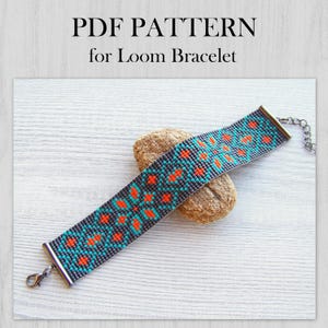 Patrón de cuentas para telar estilo étnico DIY, patrón de pulsera Miyuki Delica en PDF, patrón de pulsera gris nativa, descarga instantánea de abalorios en PDF