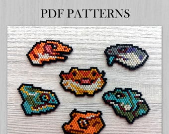 トカゲのブリックステッチパターンのセット、6つのビーズグラフPDF
