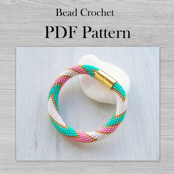 Bead crochet bracelet pattern, pastel geometric bracelet pattern, Seed bead pattern, striped lines pattern, PDF Pattern for modern bracelet