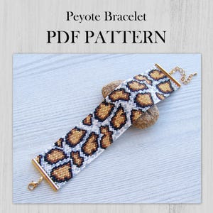 Tiger Python Peyote EVEN Count bracelet pattern, Miyuki Delica PDF Pattern, Beading Brown serpent snake skin pattern wrist cuff download