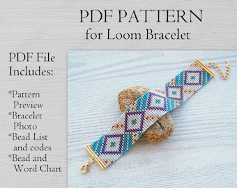 Geometric Loom bracelet pattern, Miyuki Delica Bracelet PDF Pattern, Beading modern flat wrist cuff instant download